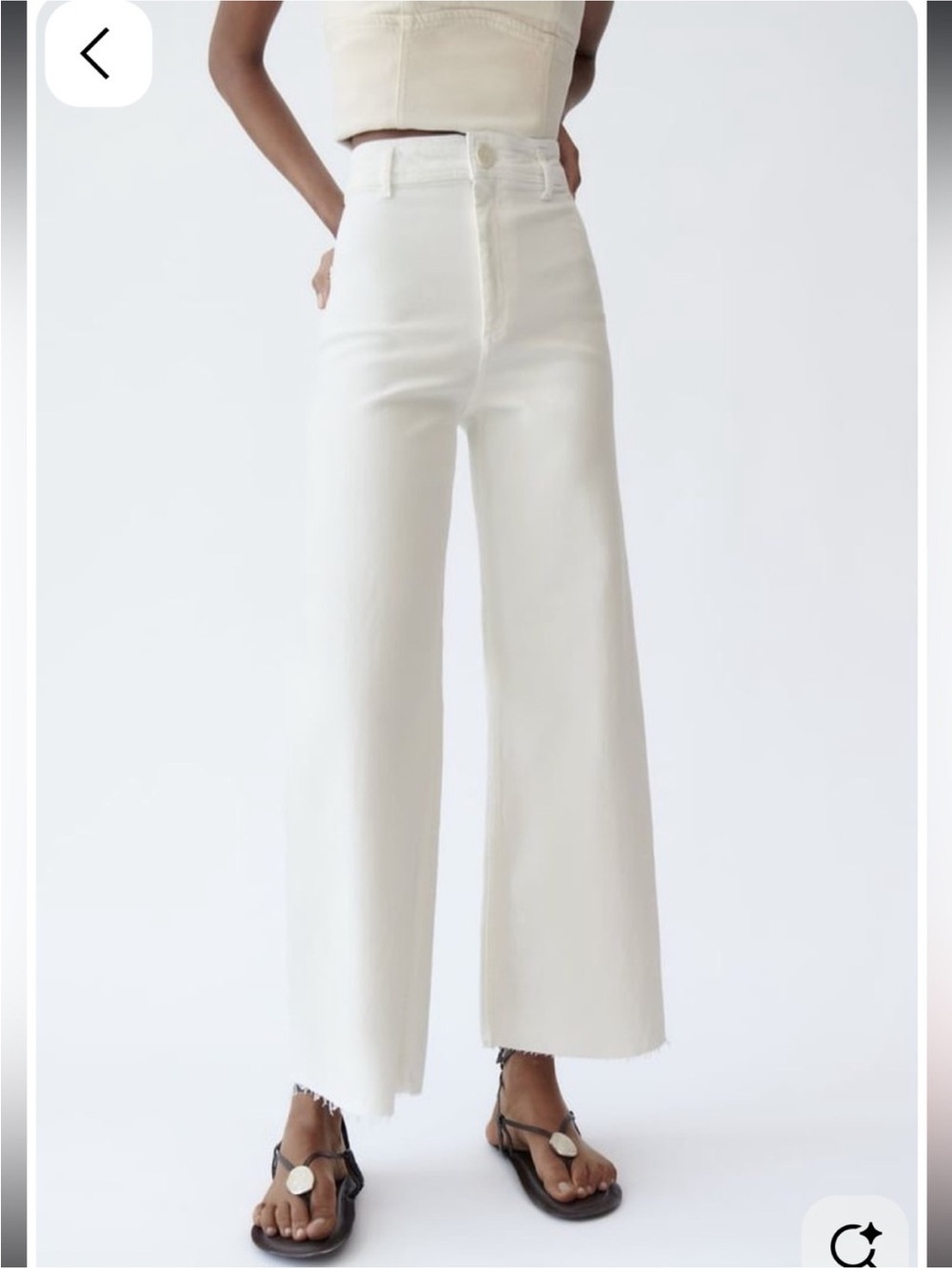Zara Marine Jean in White Wide Leg Pants Women’s Raw Hem